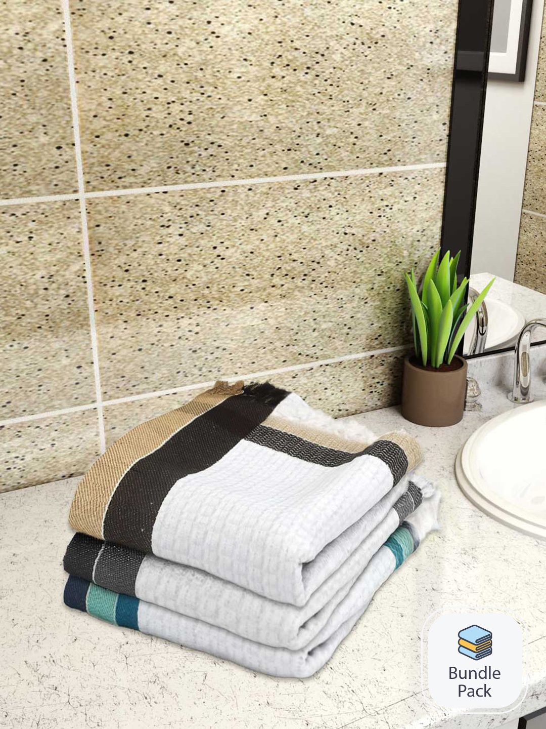 

Athom Living 3-Pcs White Waffle Design 220 GSM Premium Cotton Bath Towels