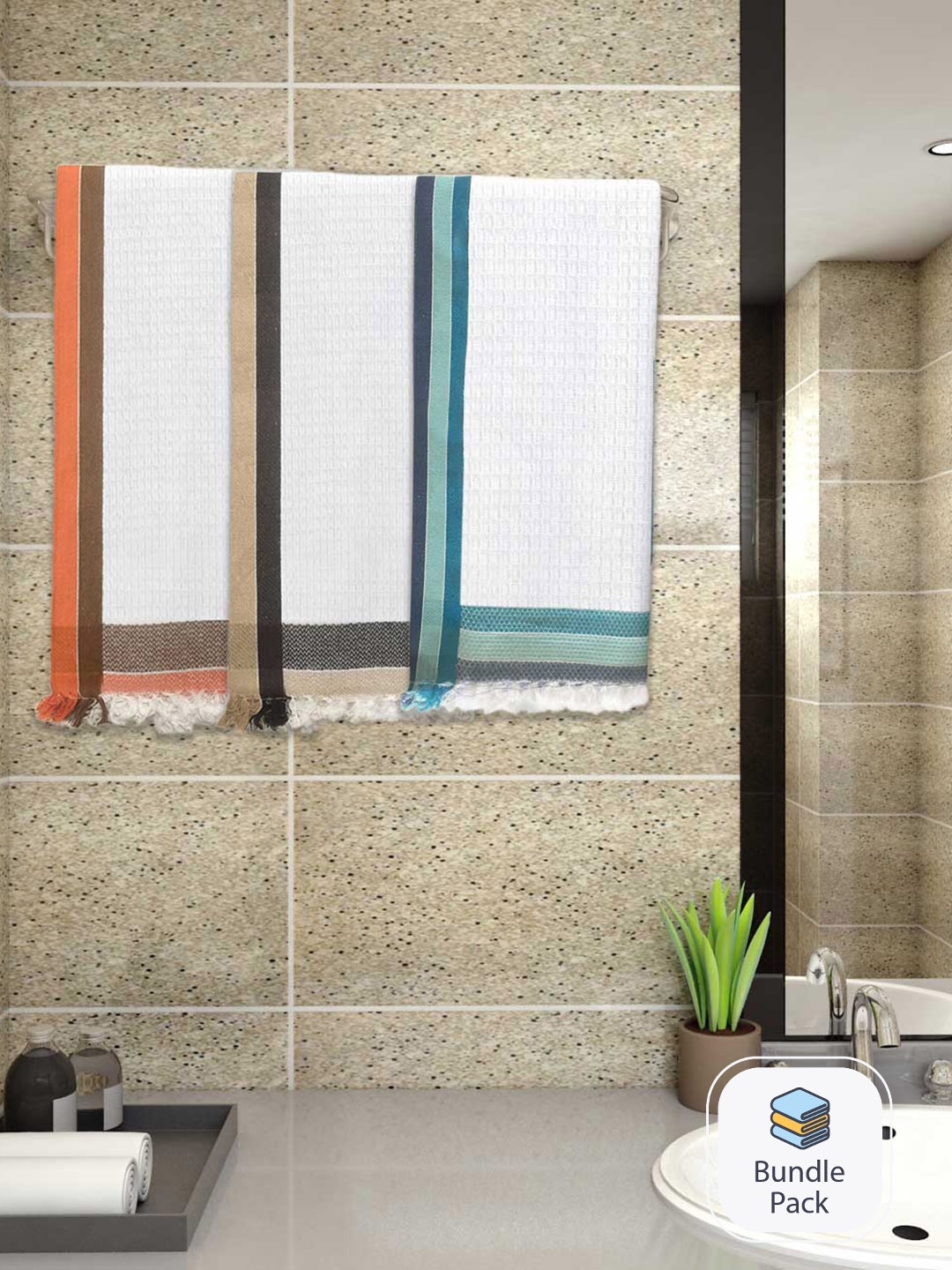 

Athom Living White 3-Pieces Waffle Design 220 GSM Premium Cotton Bath Towels