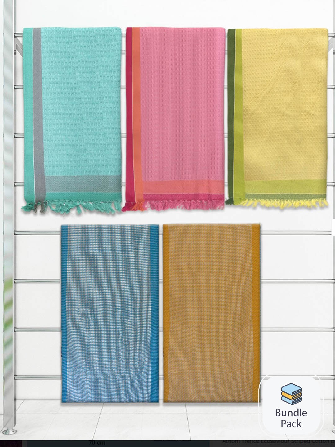 

Athom Living Pink & Green 5-Pieces Waffle Design 220 GSM Premium Cotton Bath Towels