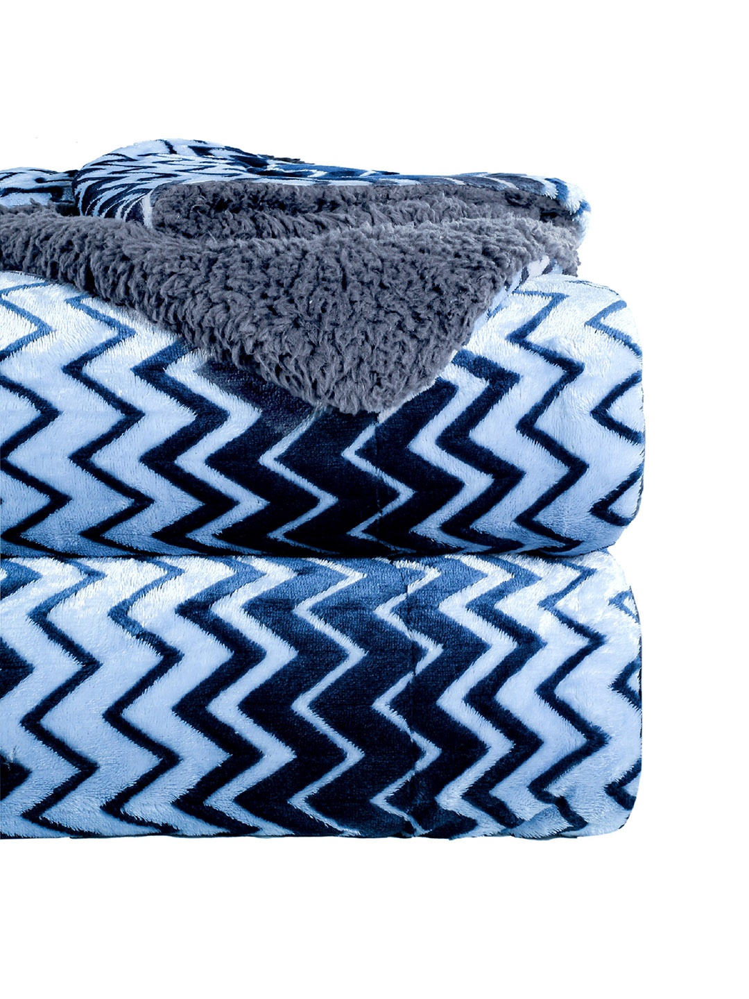 

bsb home Sherpa Blue Striped Heavy Winter 300 GSM Double Bed Blanket