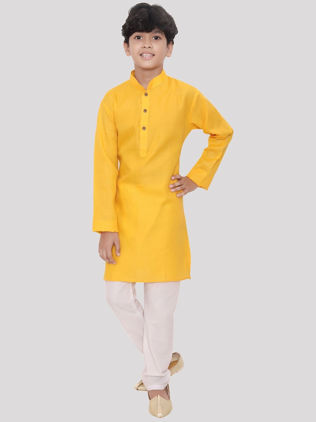 

SHIWAM ETHNIX Boys Mandarin Collar Straight Kurta, Yellow