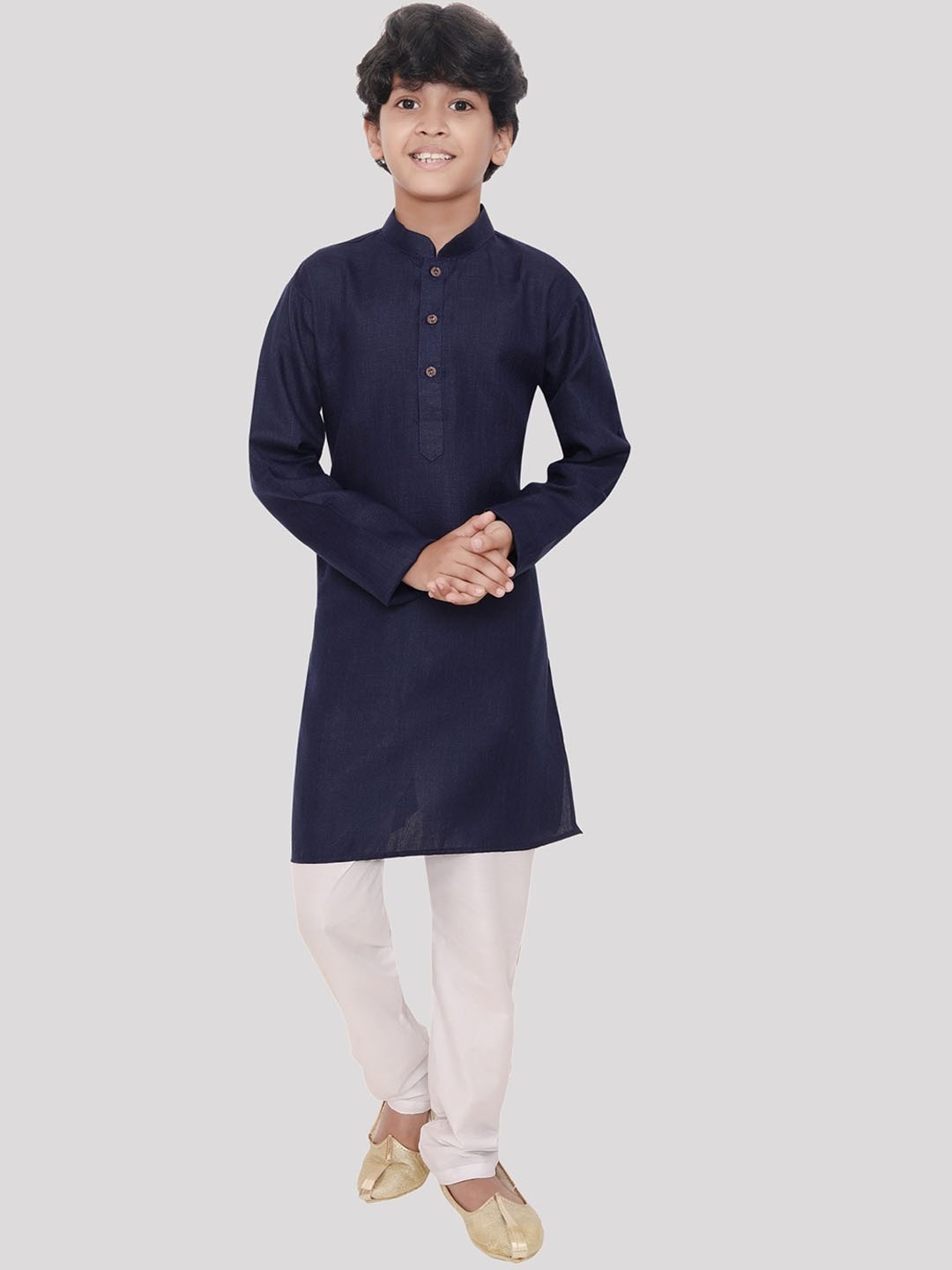 

SHIWAM ETHNIX Boys Mandarin Collar Straight Kurta, Navy blue