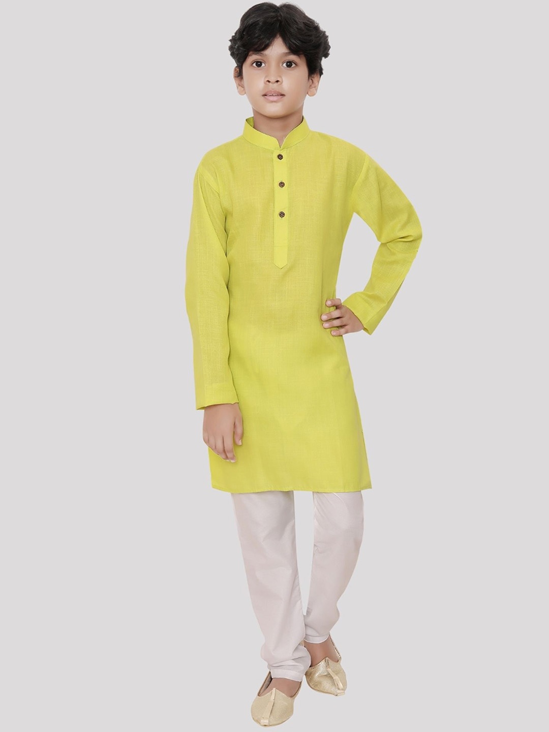 

SHIWAM ETHNIX Boys Mandarin Collar Straight Kurta, Lime green