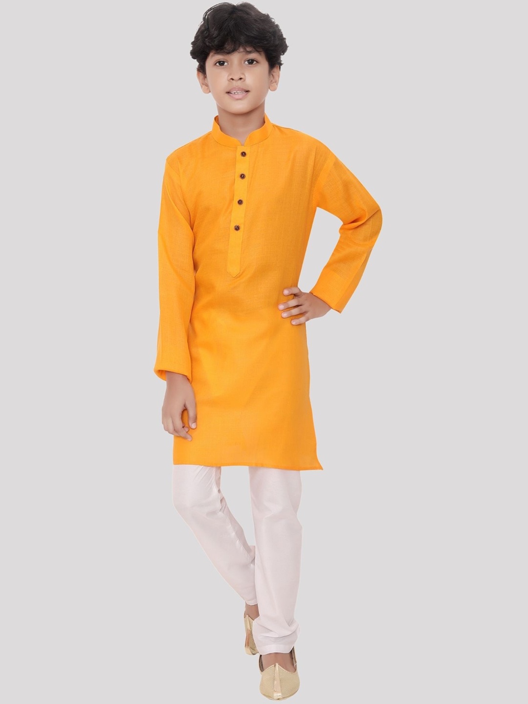 

SHIWAM ETHNIX Boys Mandarin Collar Straight Kurta, Yellow