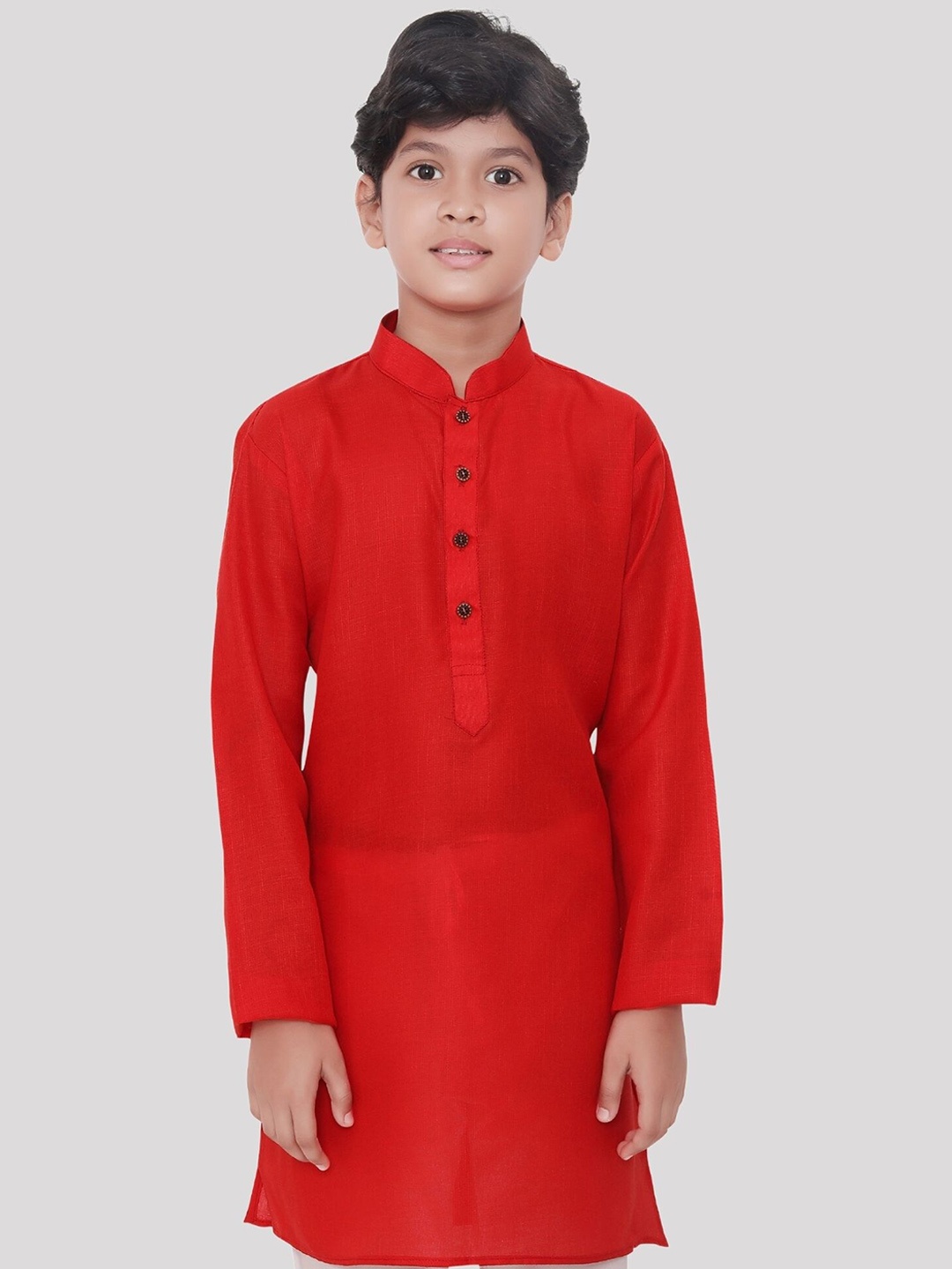 

SHIWAM ETHNIX Boys Mandarin Collar Cotton Straight Kurta, Red