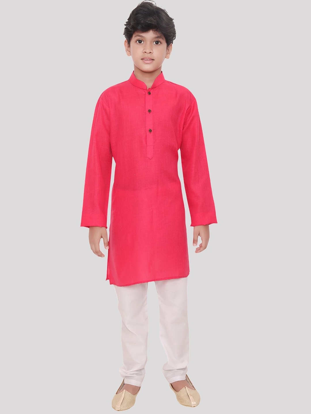 

SHIWAM ETHNIX Boys Mandarin Collar Cotton Kurta, Pink