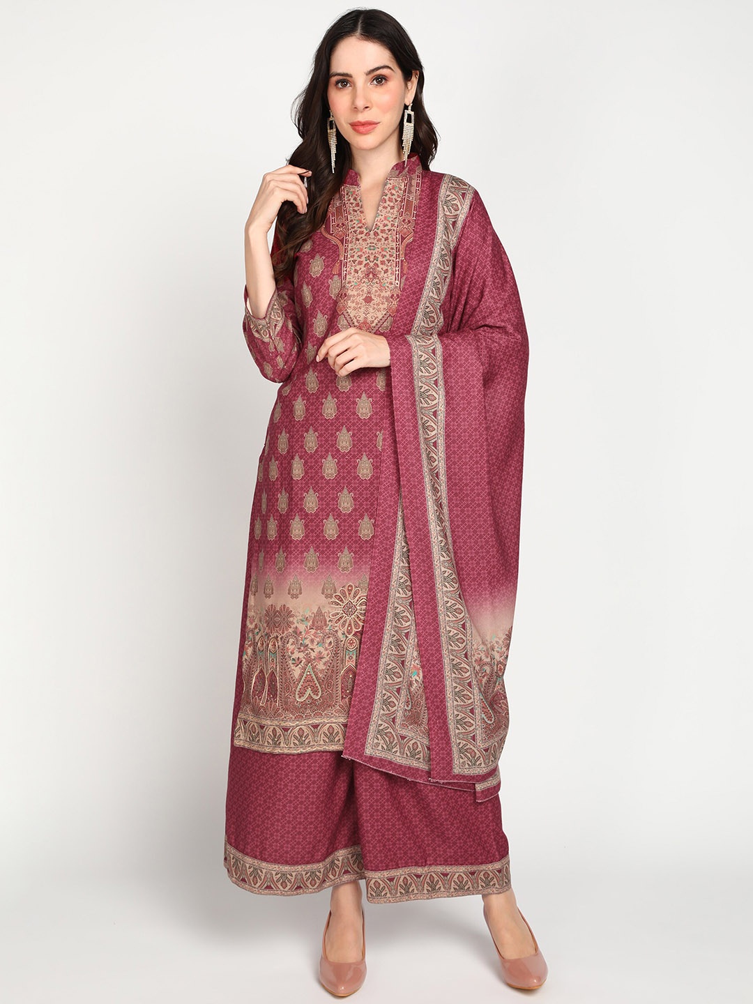 

Jayri Ethnic Motifs Printed Unstitched Dress Material, Pink