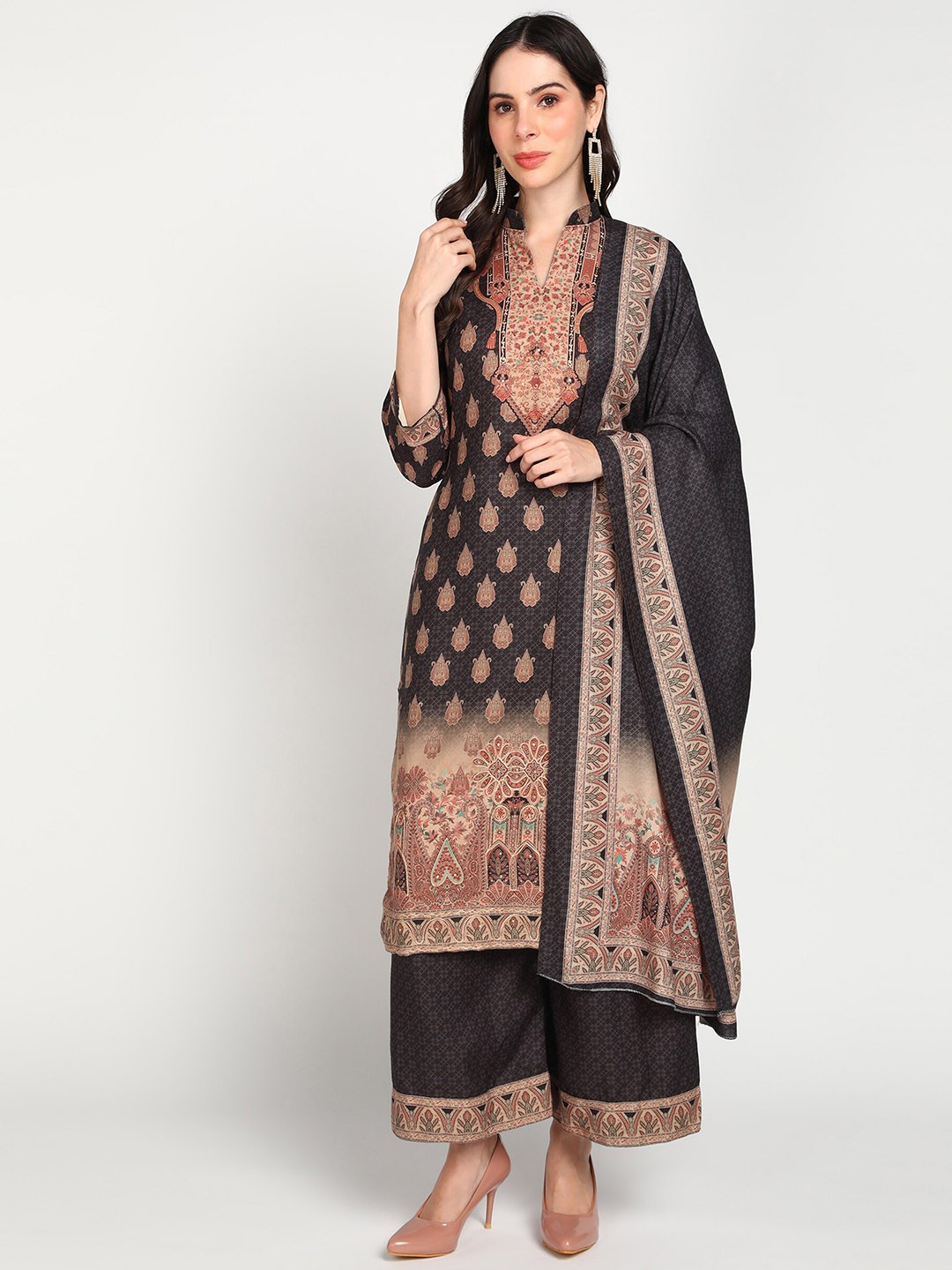 

Jayri Ethnic Motifs Printed Unstitched Dress Material, Black