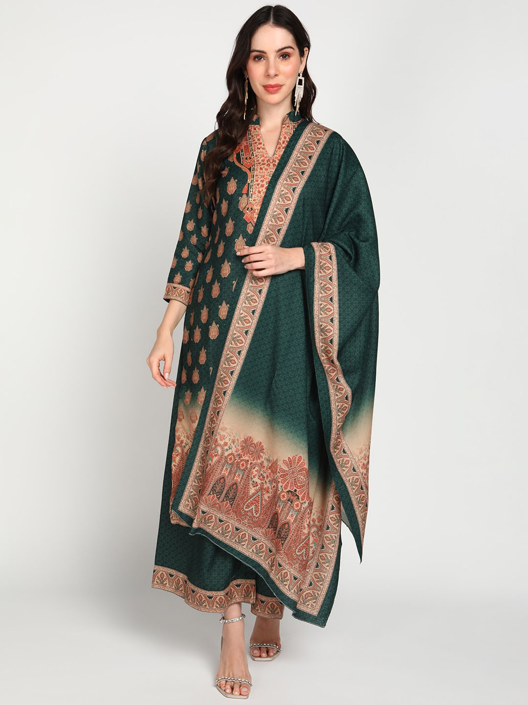 

Jayri Ethnic Motifs Printed Unstitched Dress Material, Green