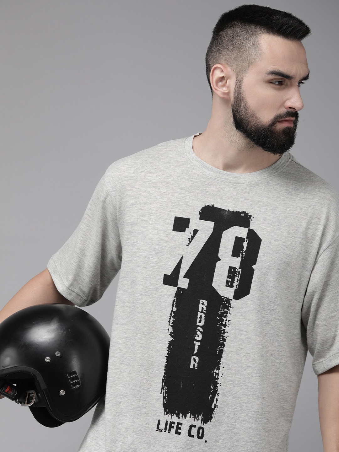 

Roadster Men Graphic Printed T-shirt, Grey melange