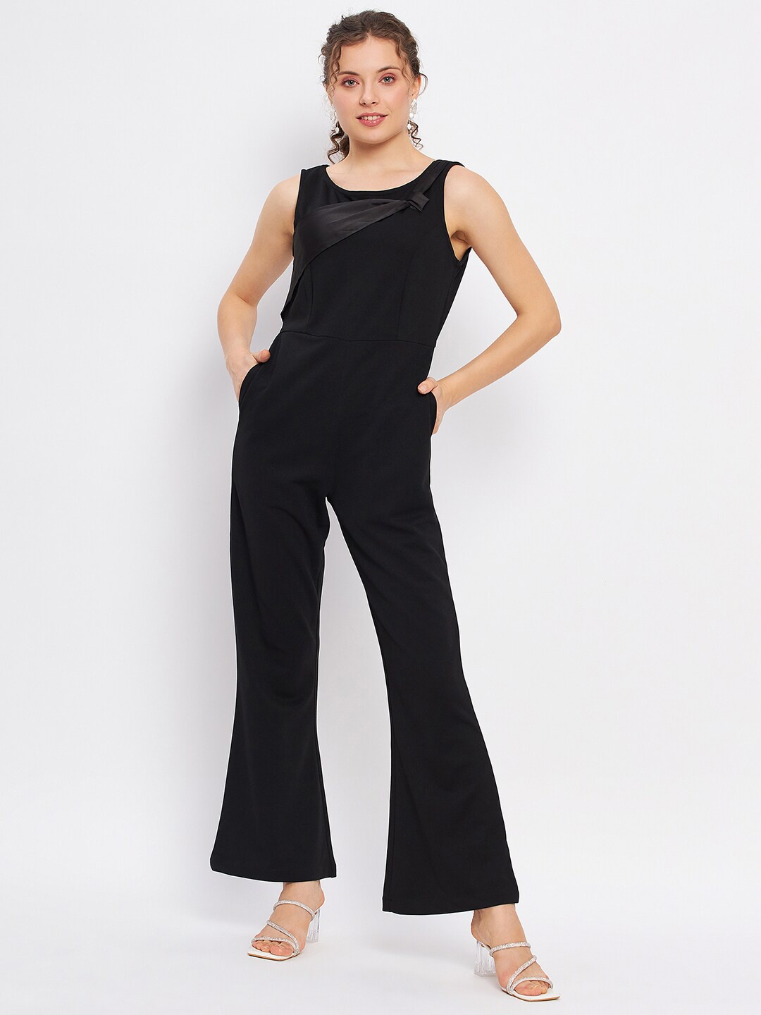 

DELAN Round Neck Sleeveless Jumpsuit, Black