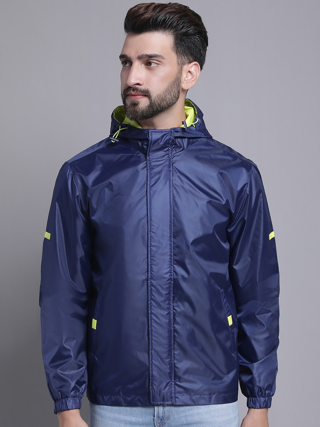 

HOUSE OF VEDAS Hooded Waterproof Rain Jacket, Navy blue