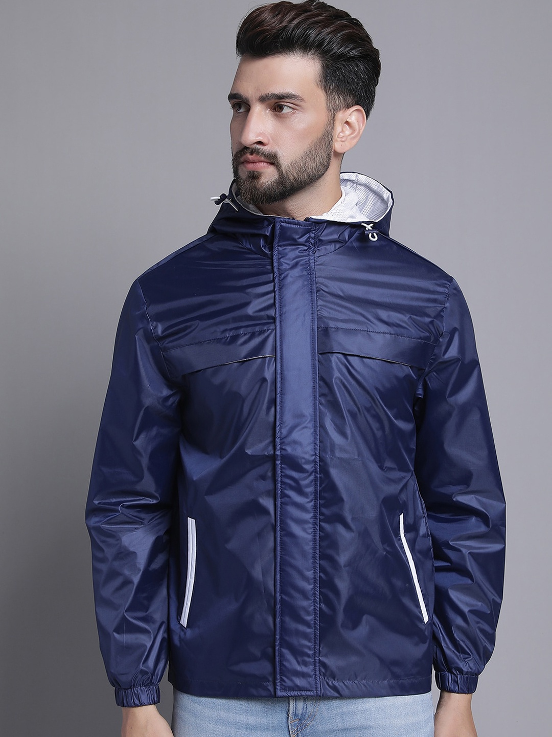 

HOUSE OF VEDAS Hooded Waterproof Rain Jacket, Navy blue