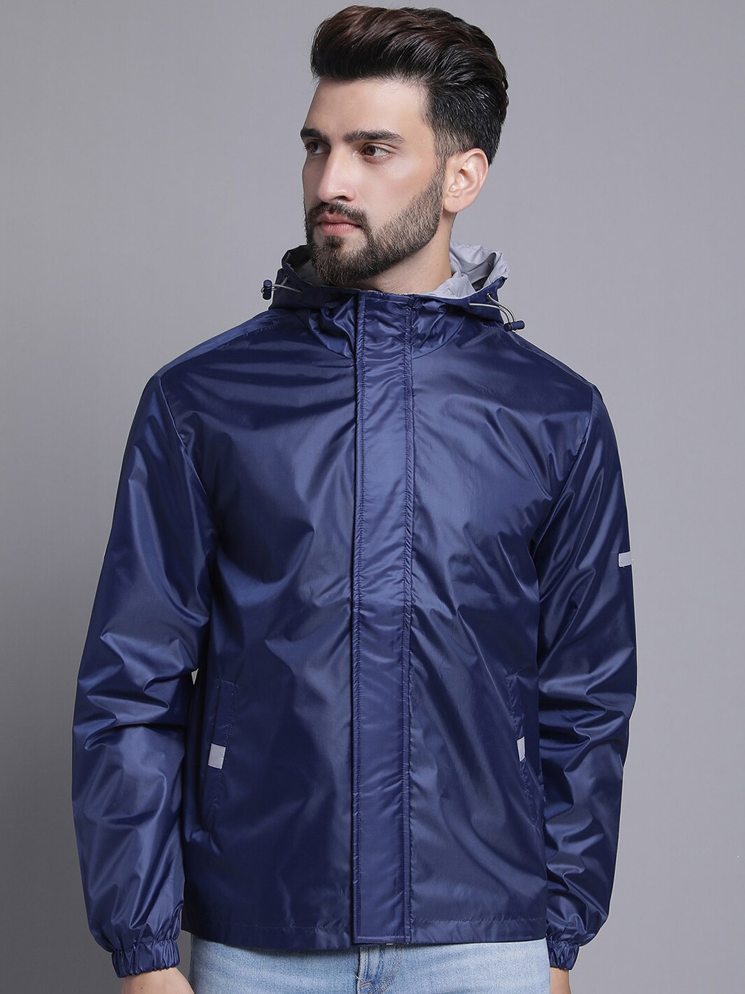 

HOUSE OF VEDAS Hooded Waterproof Rain Jacket, Navy blue