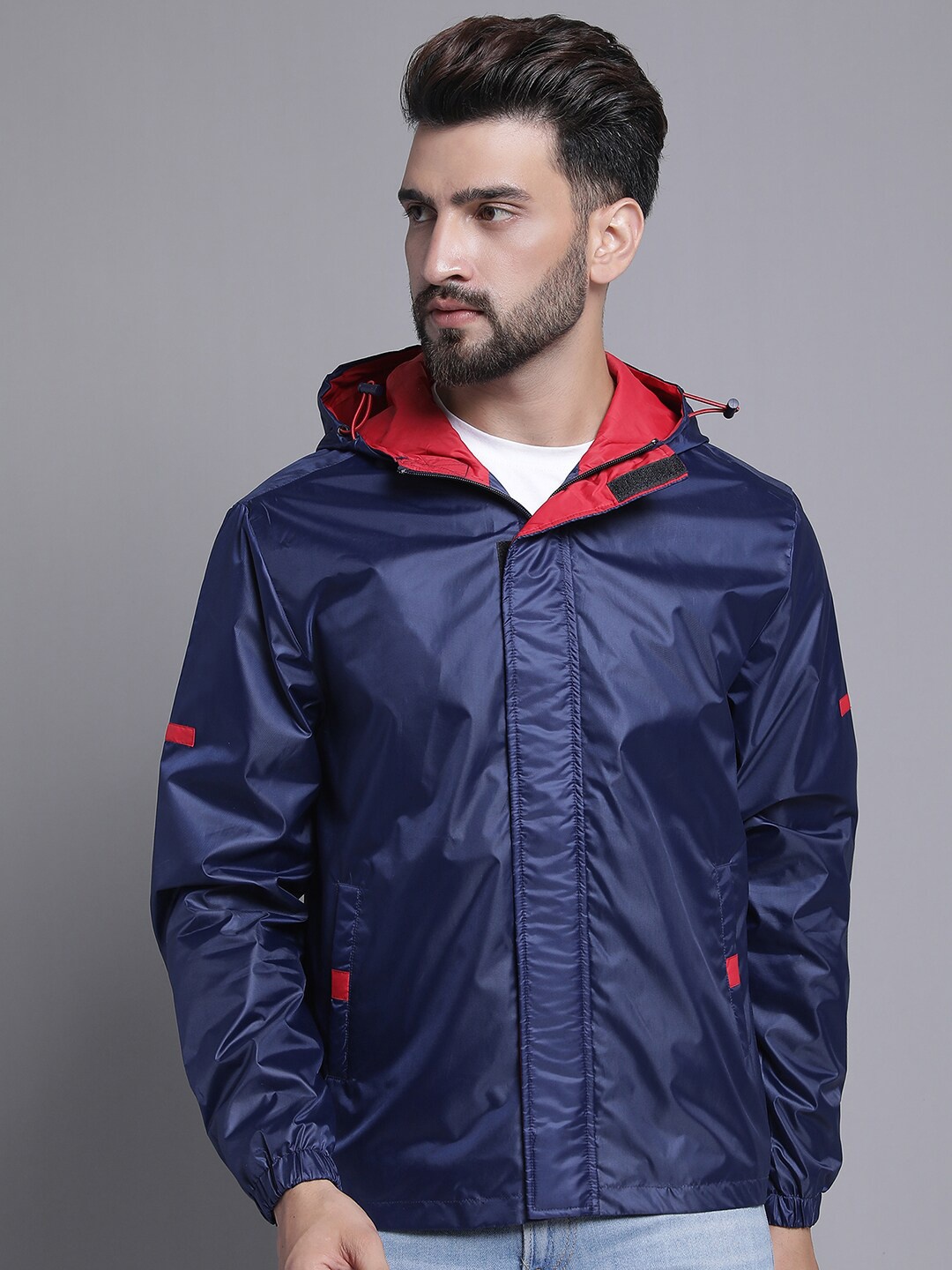 

HOUSE OF VEDAS Hooded Waterproof Rain Jacket, Navy blue