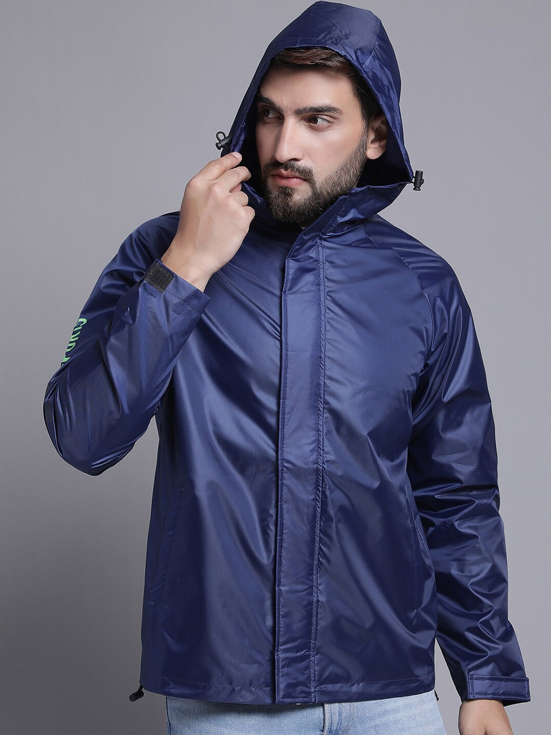 

HOUSE OF VEDAS Hooded Waterproof Rain Jacket, Navy blue