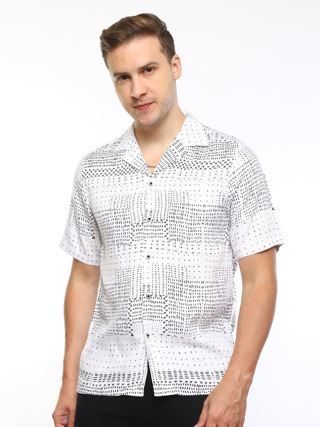 

FLY 69 Premium Boxy Abstract Printed Casual Shirt, White
