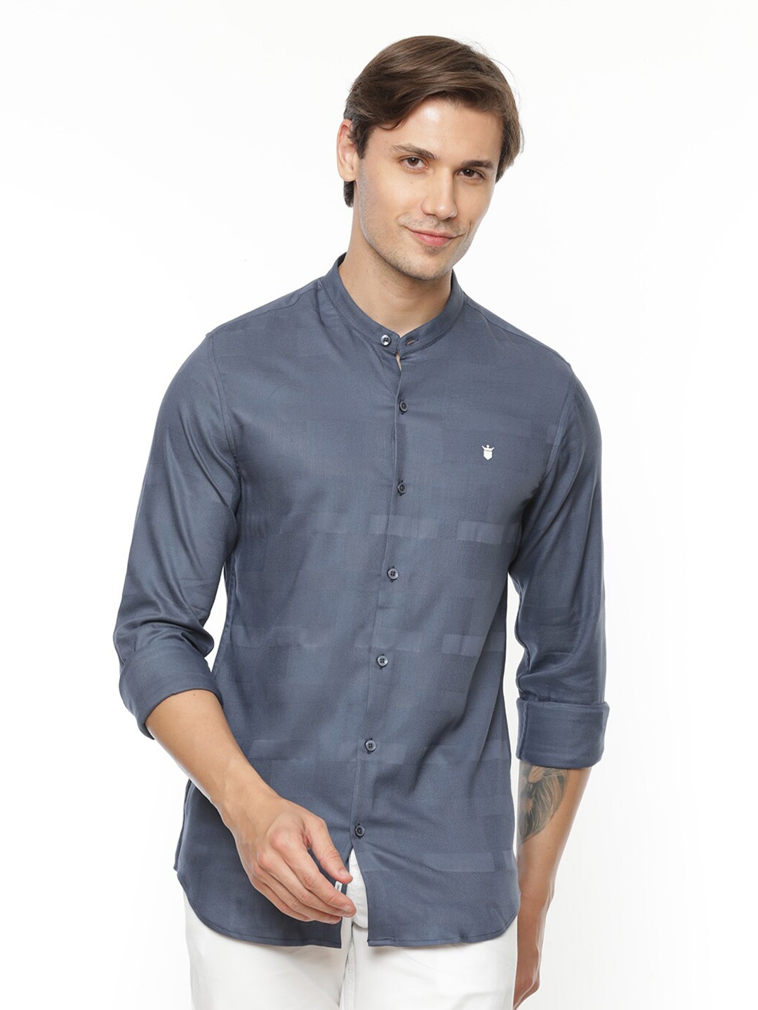 

FLY 69 Premium Slim Fit Checked Cotton Casual Shirt, Grey