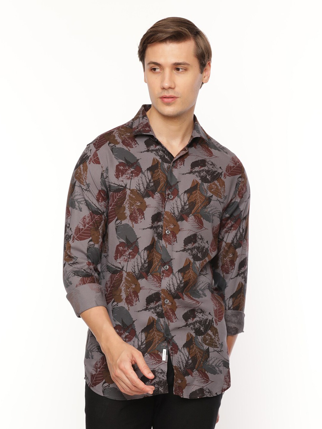 

FLY 69 Premium Slim Fit Floral Printed Casual Shirt, Grey