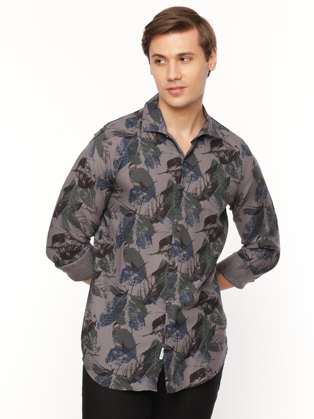 

FLY 69 Premium Slim Fit Floral Printed Casual Shirt, Grey
