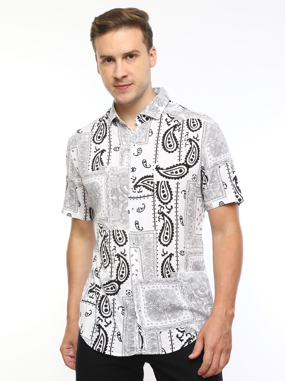 

FLY 69 Paisley Ethnic Motifs Printed Premium Slim Fit Opaque Casual Shirt, White