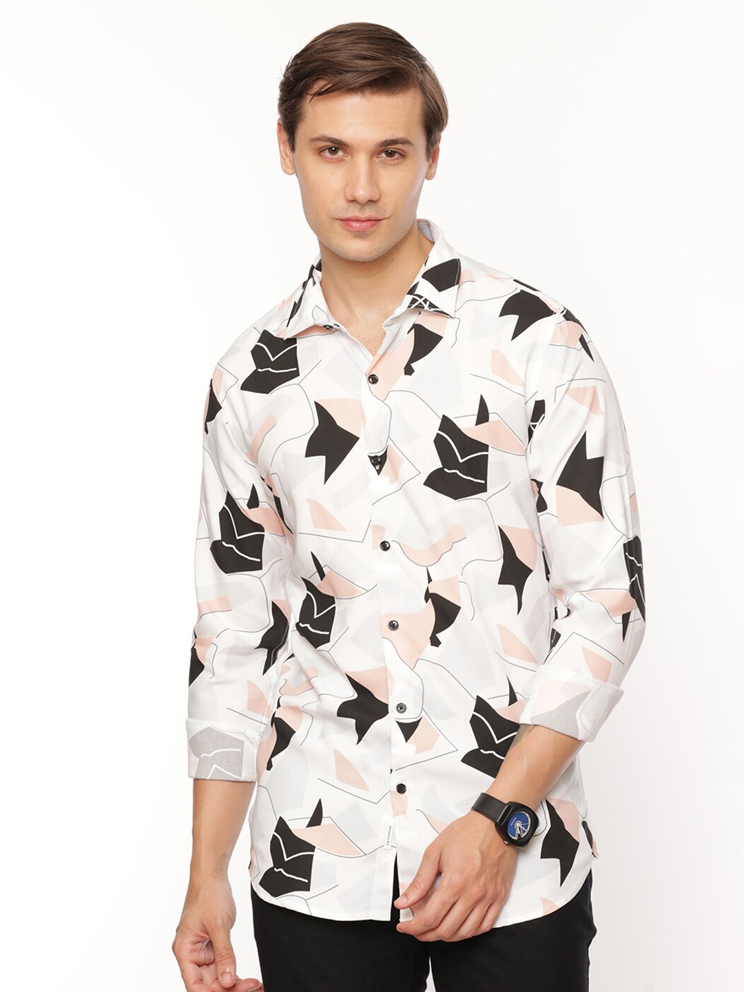 

FLY 69 Premium Slim Fit Abstract Printed Casual Shirt, Pink
