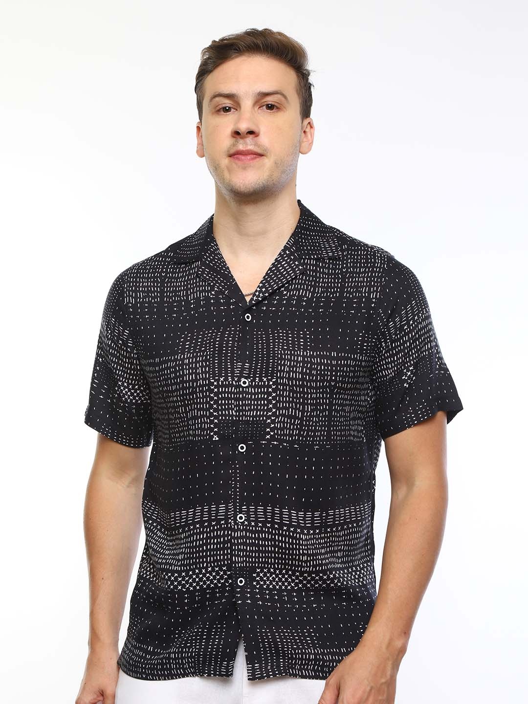 

FLY 69 Premium Boxy Abstract Printed Casual Shirt, Black