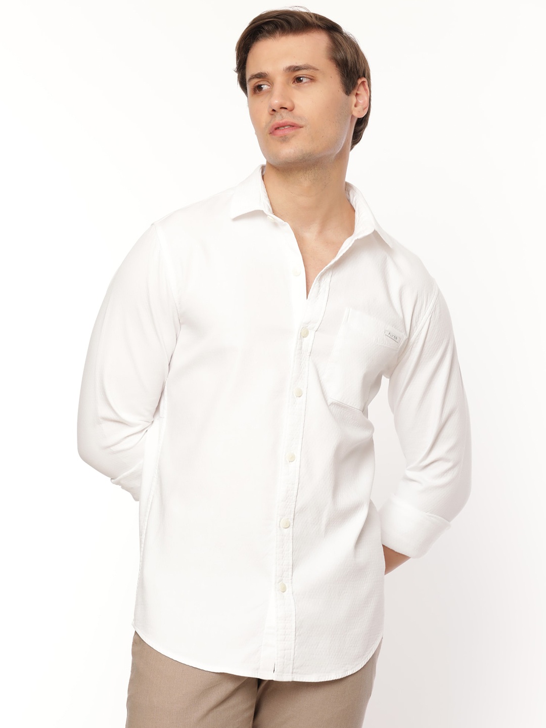 

FLY 69 Premium Slim Fit Pure Cotton Casual Shirt, White