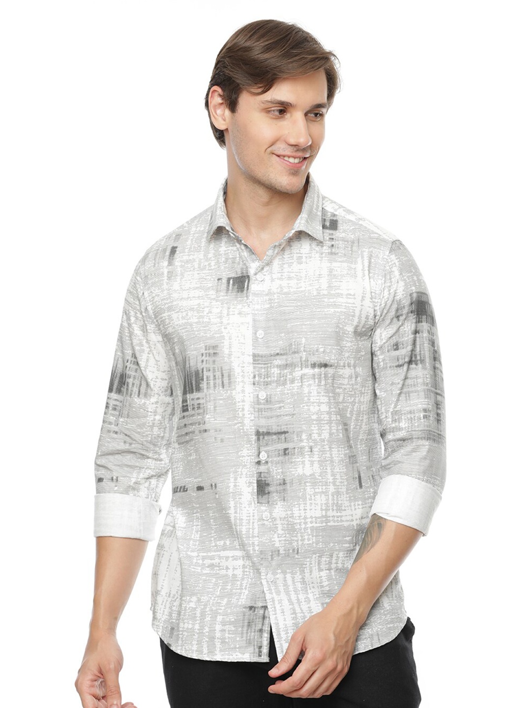 

FLY 69 Men Printed Premium Slim Fit Cotton Casual Shirt, Black