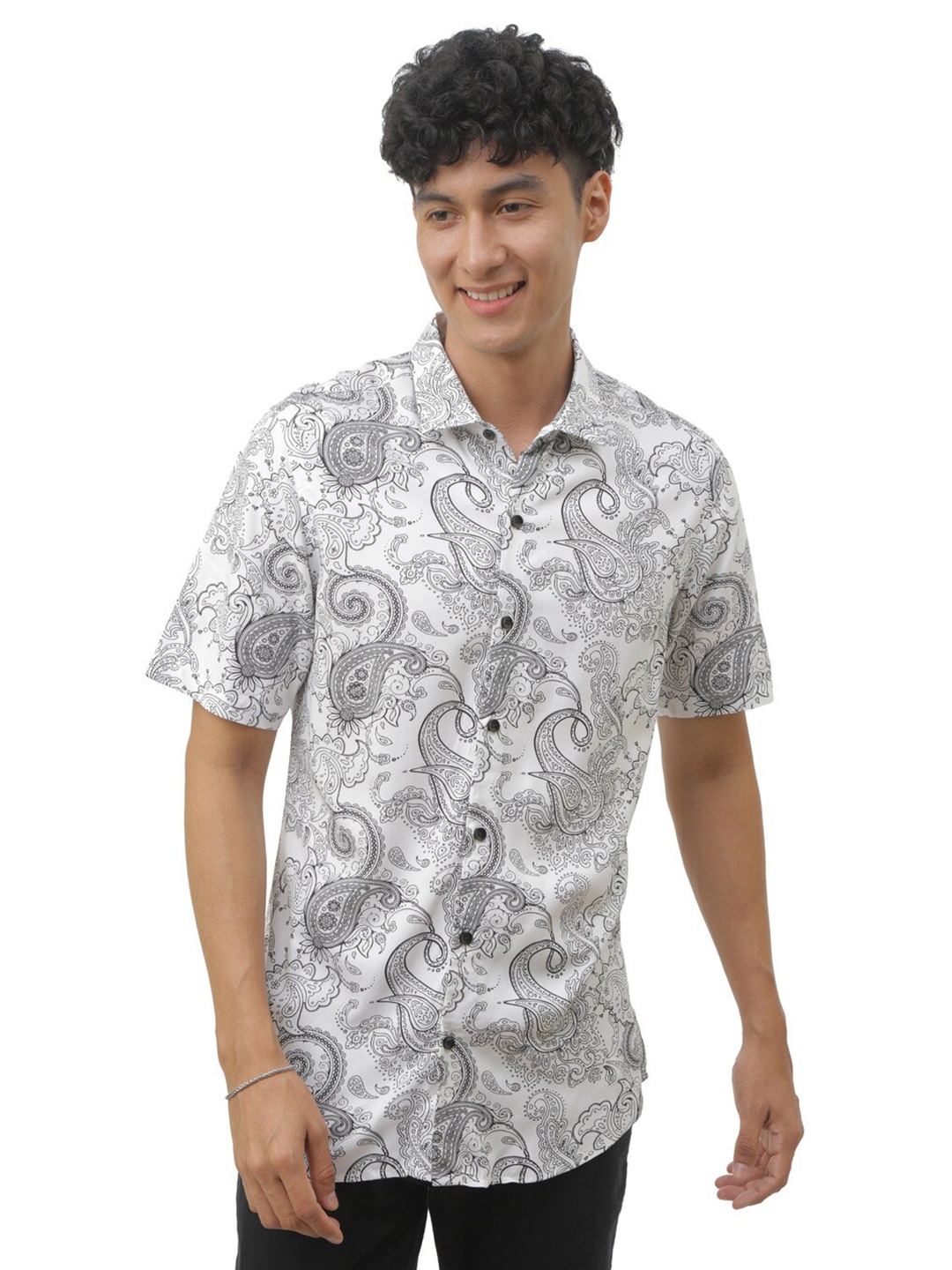 

FLY 69 Premium Ethnic Motifs Printed Casual Shirt, White