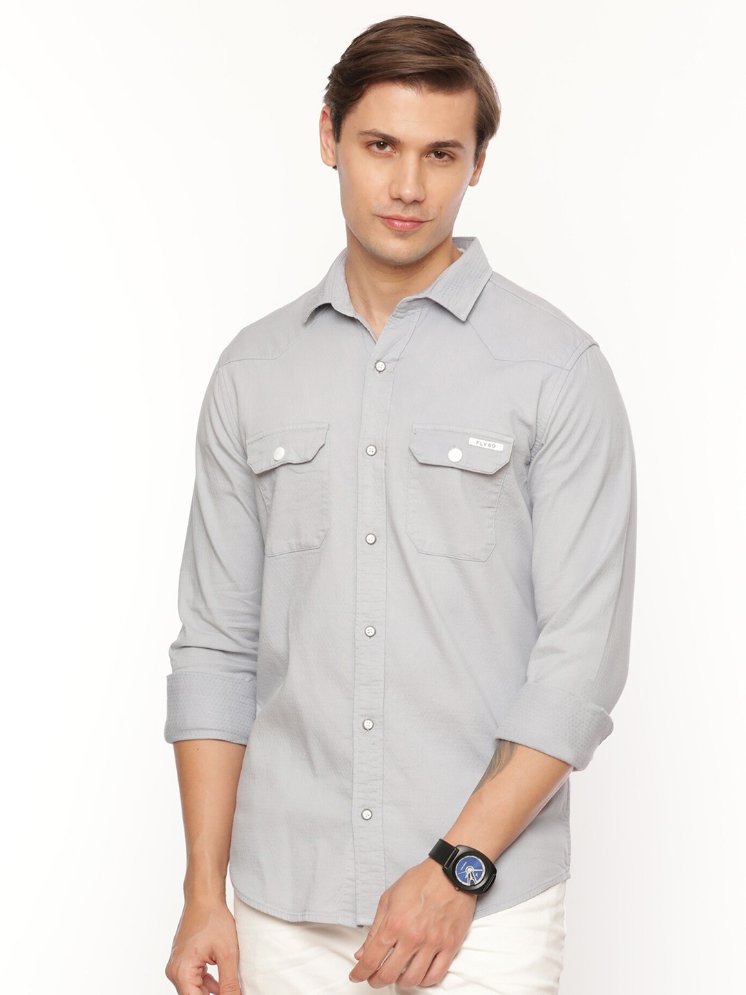 

FLY 69 Premium Slim Fit Cotton Casual Shirt, Grey
