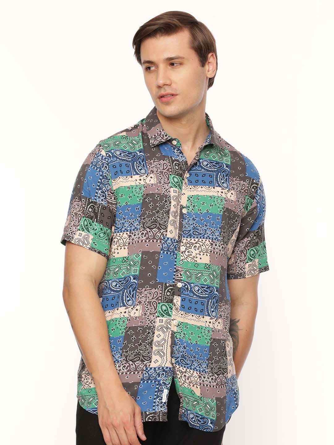 

FLY 69 Premium Slim Fit Floral Printed Pure Cotton Casual Shirt, Blue