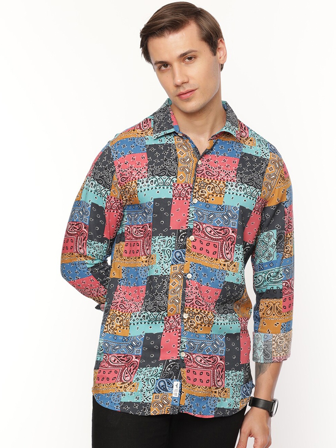 

FLY 69 Ethnic Motifs Printed Premium Slim Fit Cotton Casual Shirt, Pink
