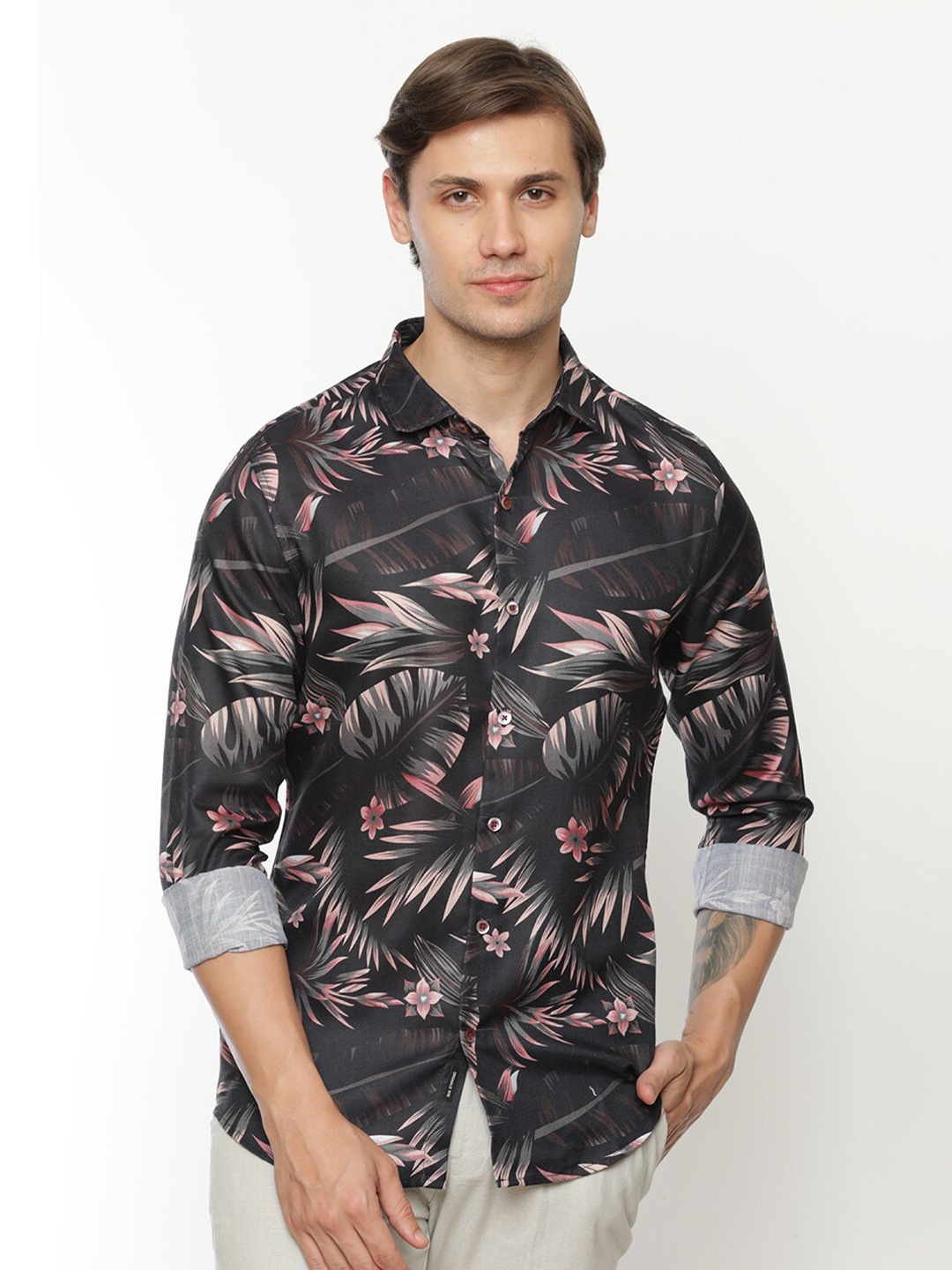 

FLY 69 Premium Floral Printed Casual Shirt, Grey