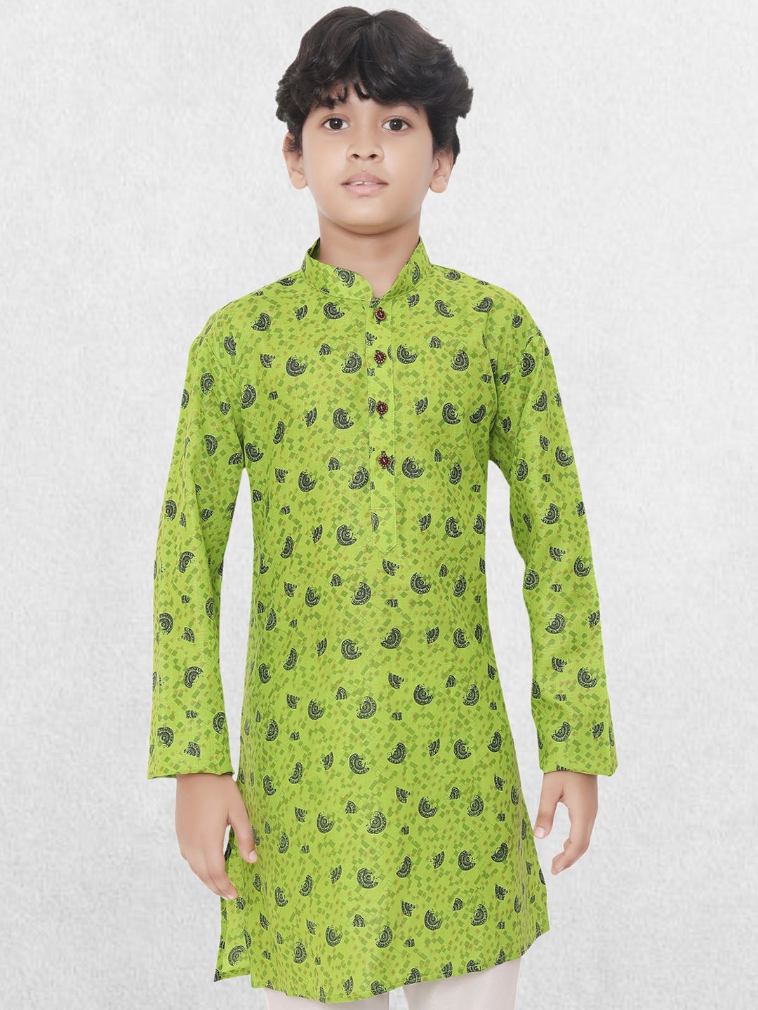 

SHIWAM ETHNIX Boys Ethnic Motifs Printed Cotton Kurta, Green