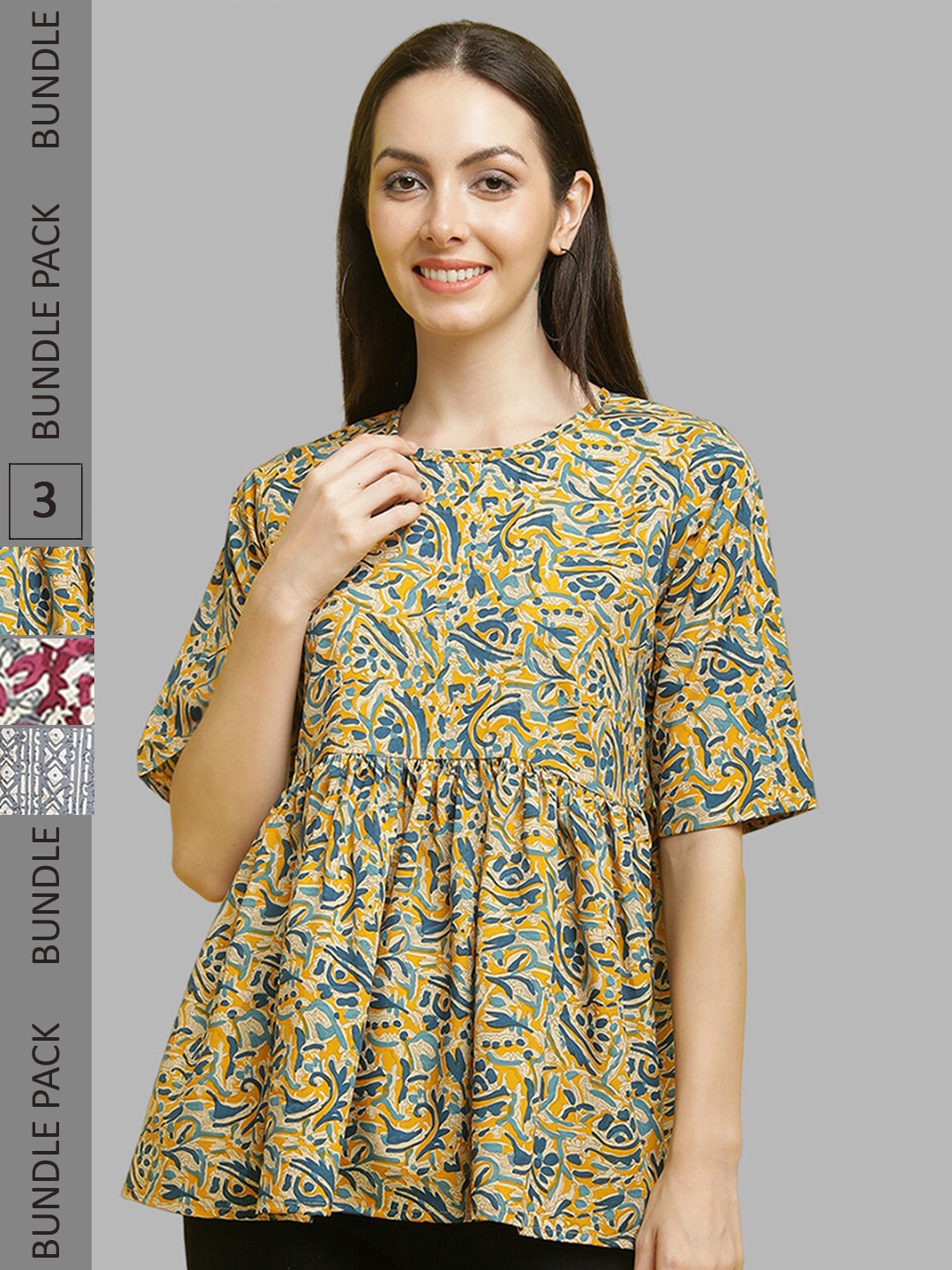 

Poshyaa Pack Of 3 Floral Printed Tops, Yellow