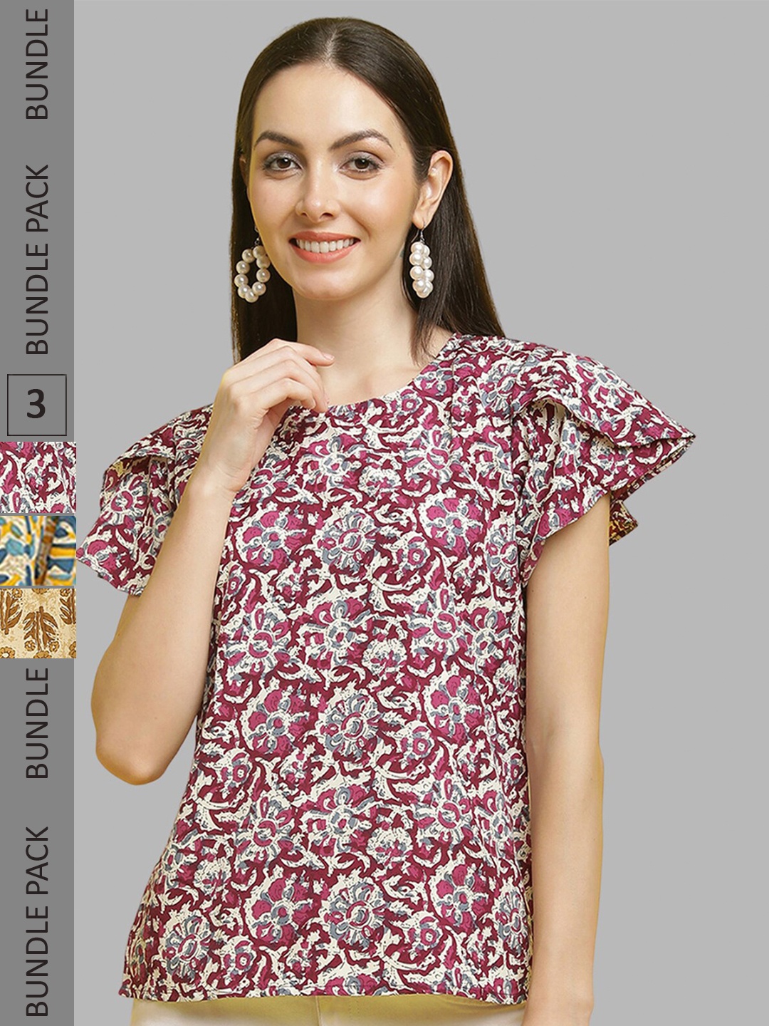 

Poshyaa Pack Of 3 Floral Printed Tops, Red