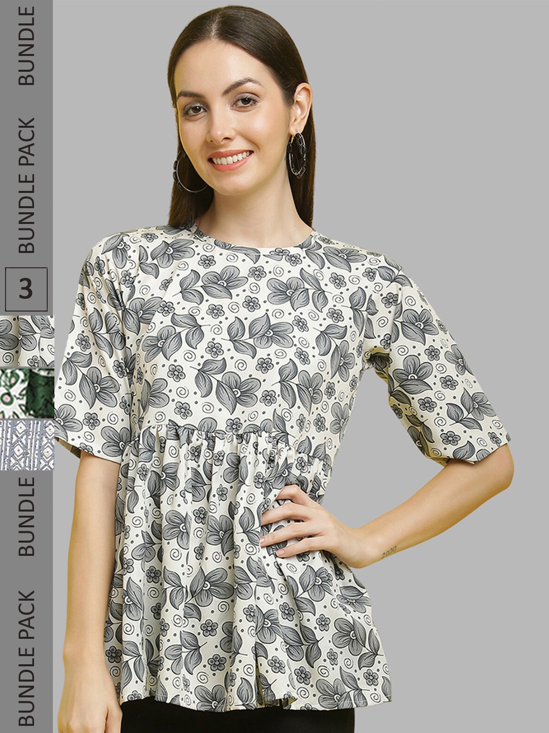 

Poshyaa Pack Of 3 Floral Printed A-Line Tops, White