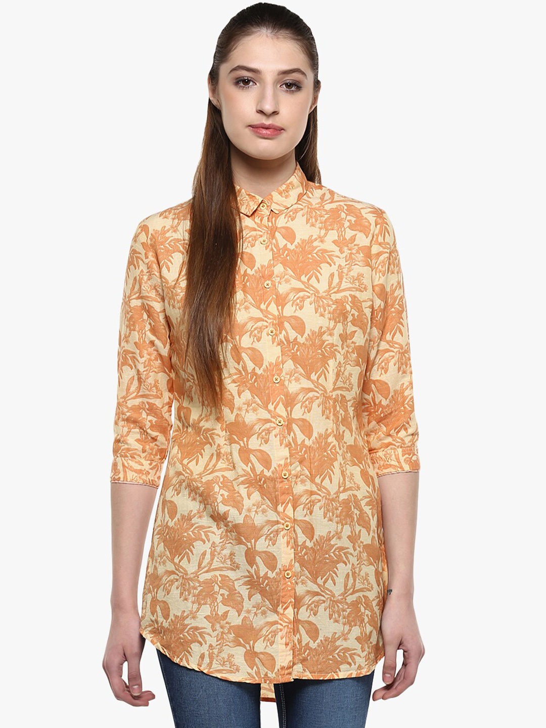 

Crimsoune Club Floral Printed Slim Collar Casual Shirt, Mustard