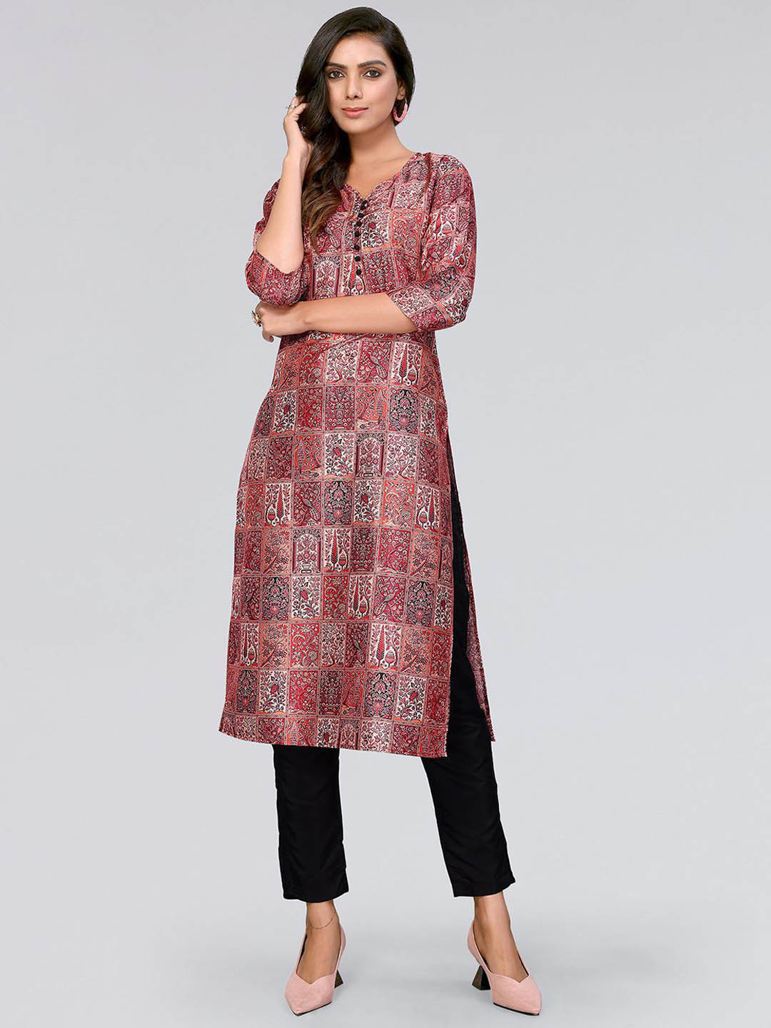 

KALINI Ethnic Motifs Printed Regular Kurta With Trousers, Red