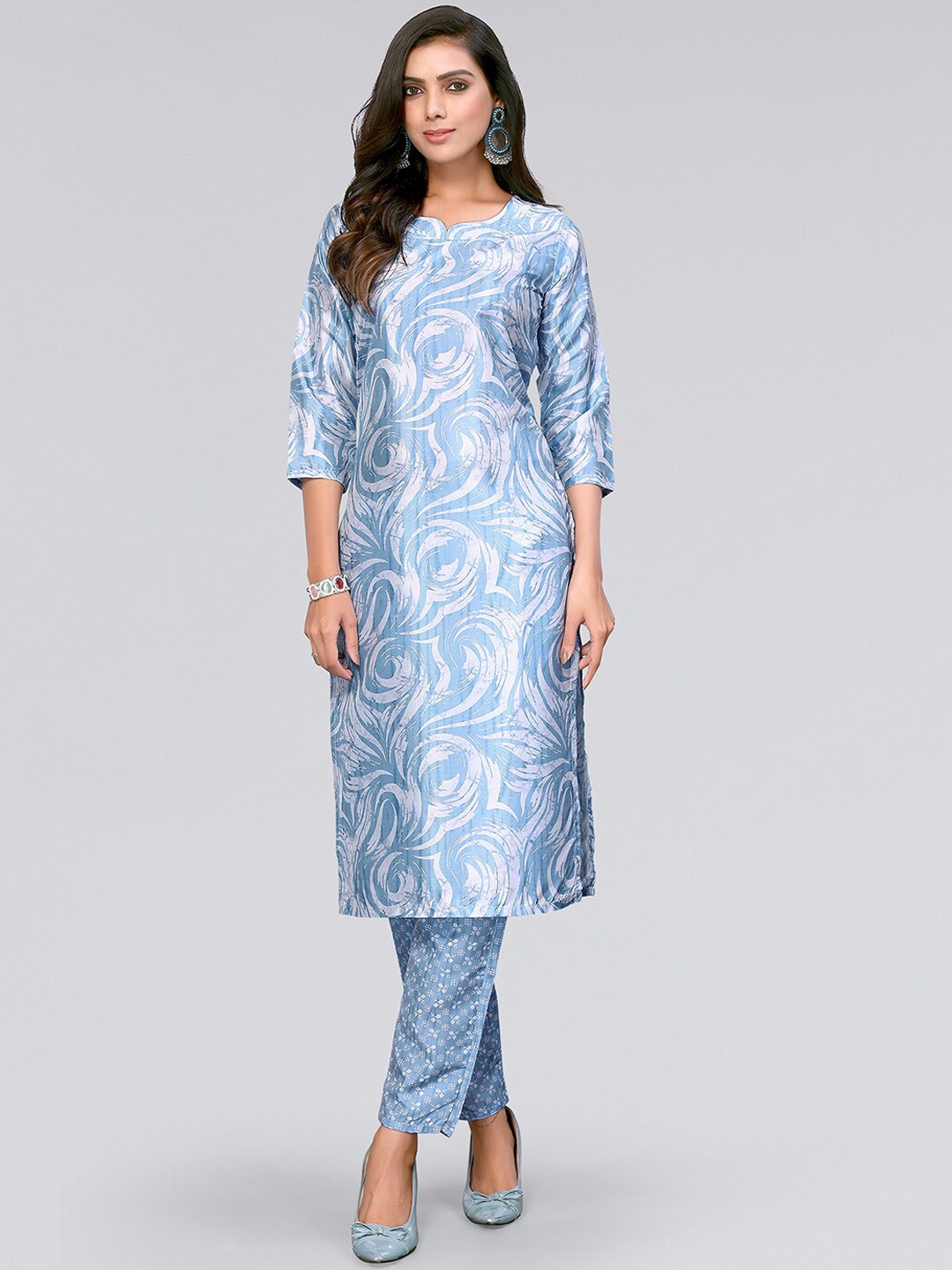 

KALINI Printed Regular Kurta With Trousers, Blue