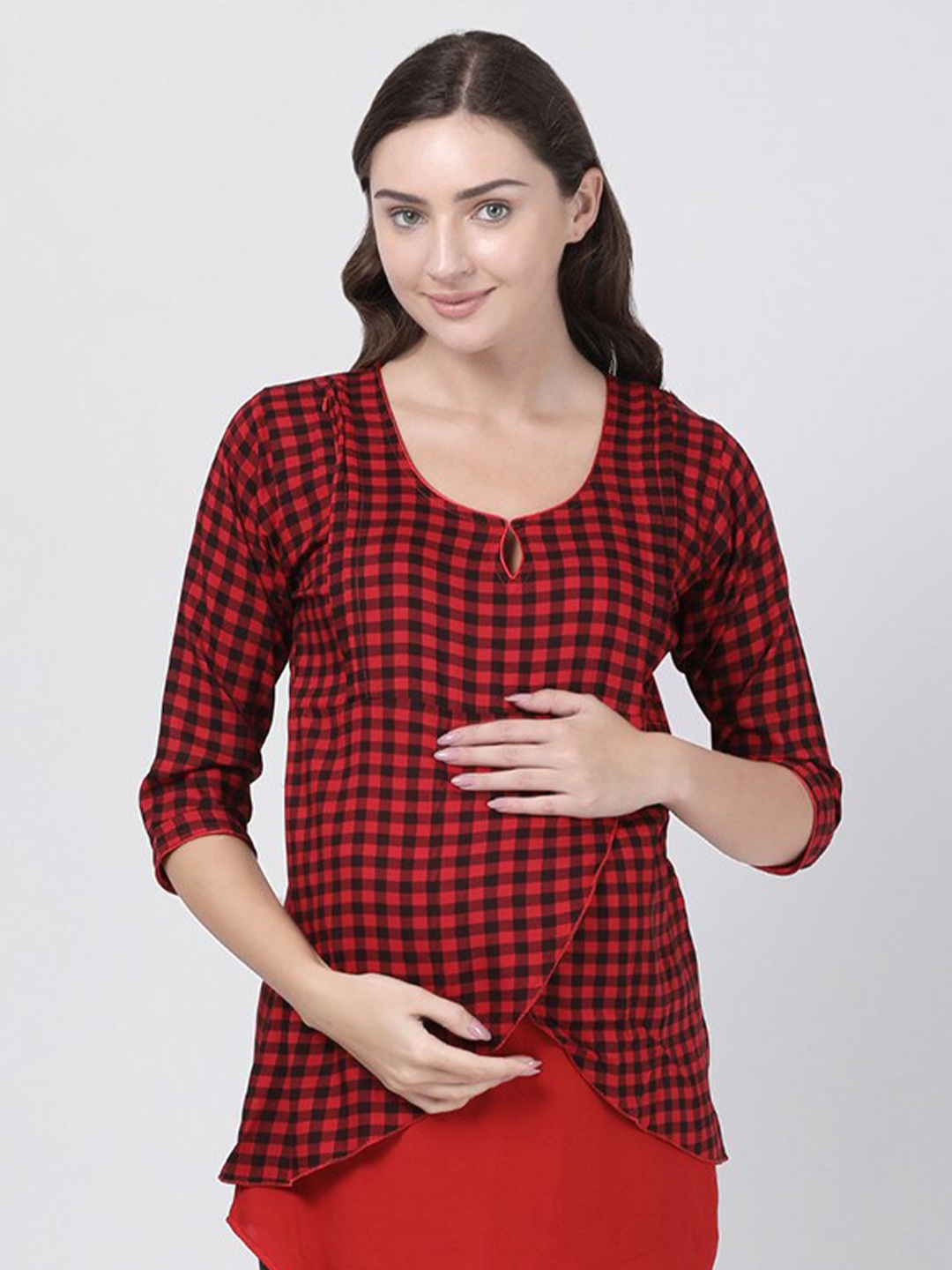 

GOLDSTROMS Checked Keyhole Neck Maternity Tunic, Red