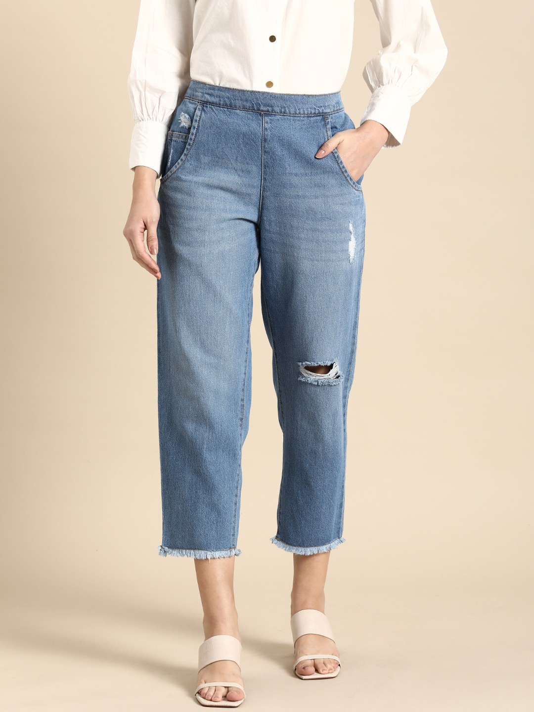 

all about you Women Relaxed Fit Mildly Distressed Jeans, Blue