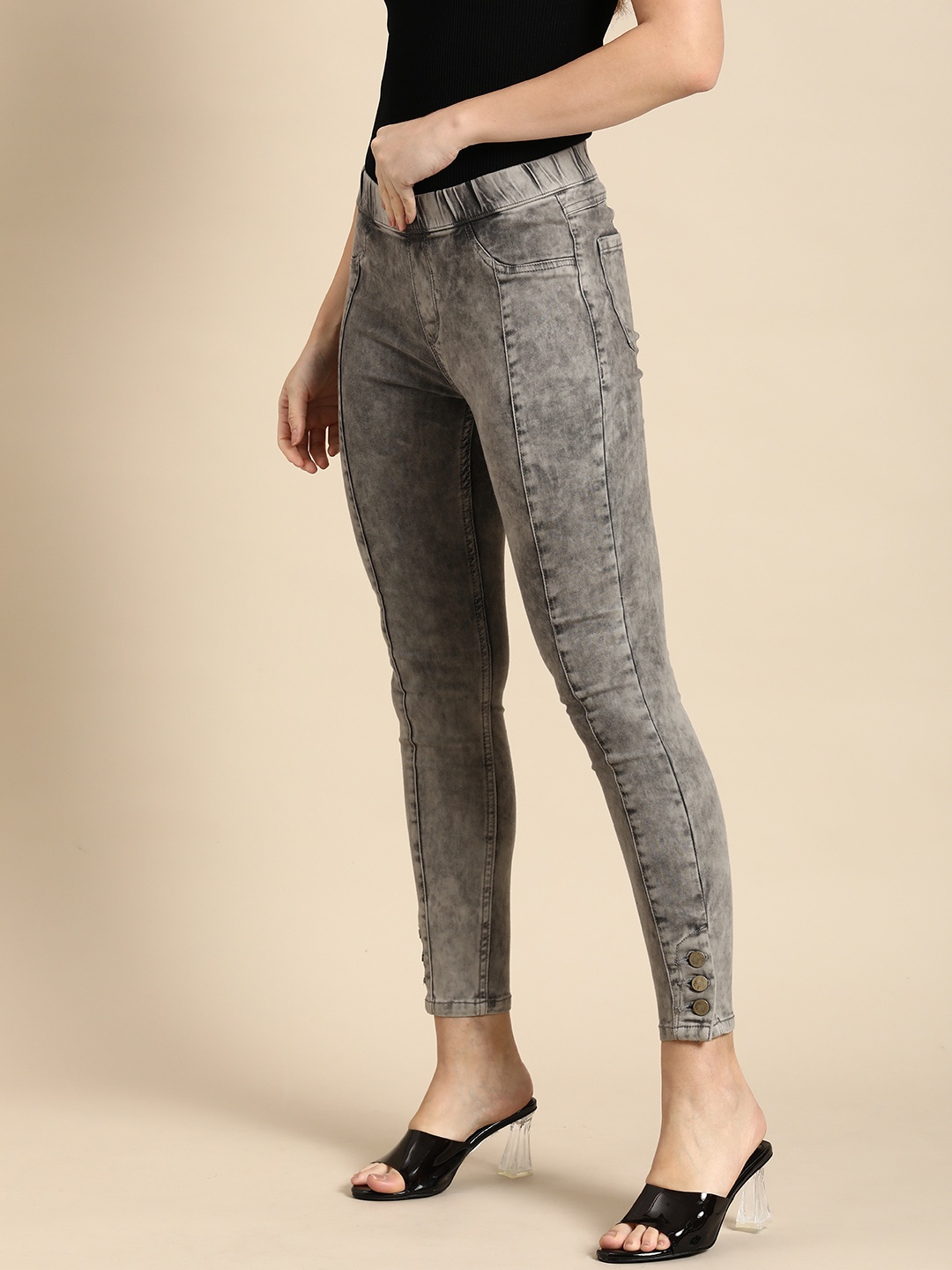 

all about you Women Washed Skinny Fit Jeggings, Grey