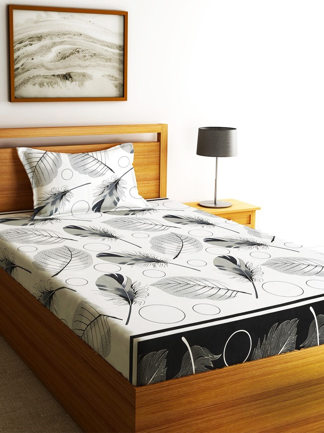 

Fashion String White & Black Floral 144 TC Single Bedsheet with 1 Pillow Cover