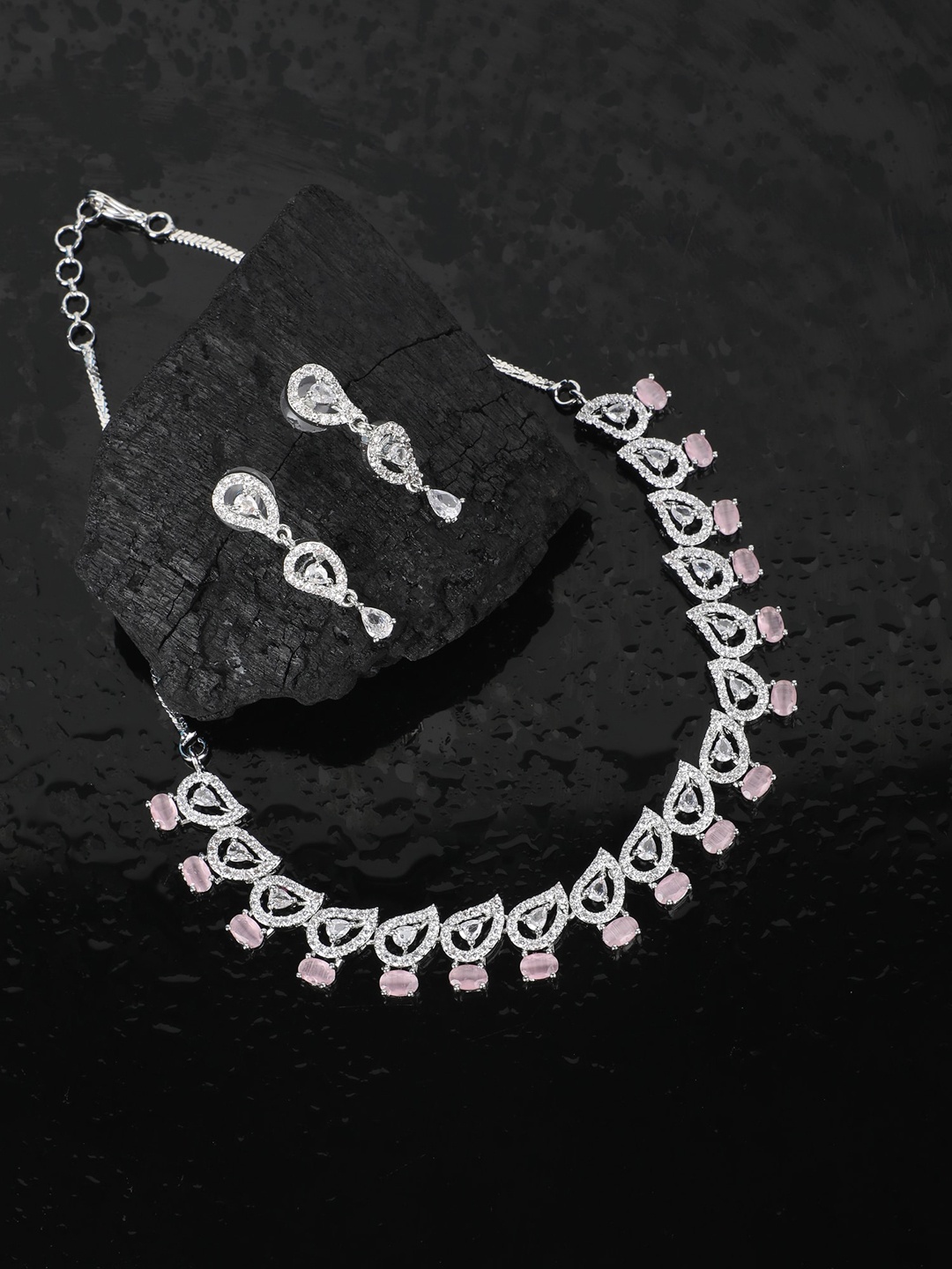 

ZaffreCollections Rhodium-Plated AD-Studded Jewellery Set, Silver