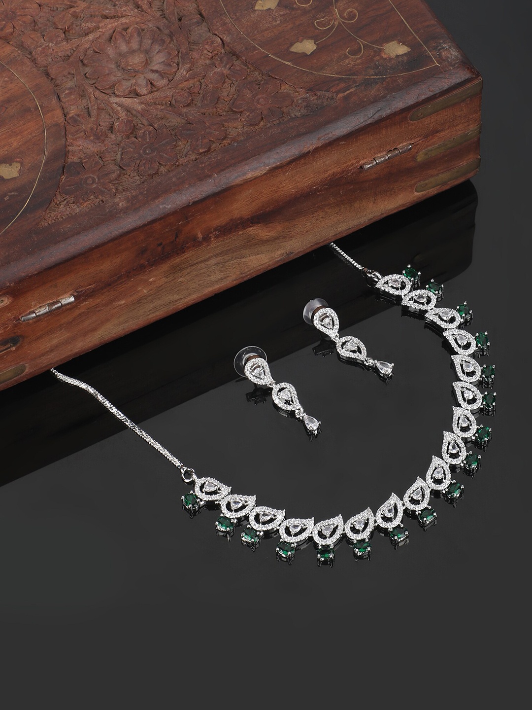 

ZaffreCollections Rhodium-Plated AD-Studded Jewellery Set, Silver