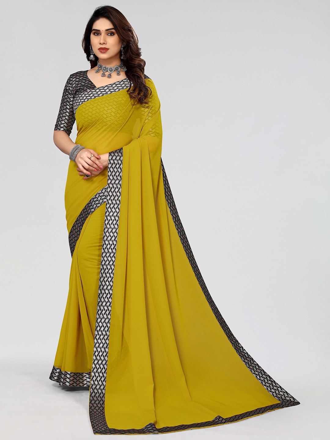 

MAGMINA Pure Georgette Banarasi Saree, Yellow