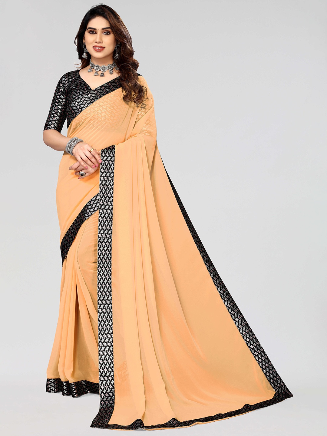 

MAGMINA Zari Pure Georgette Saree, Orange