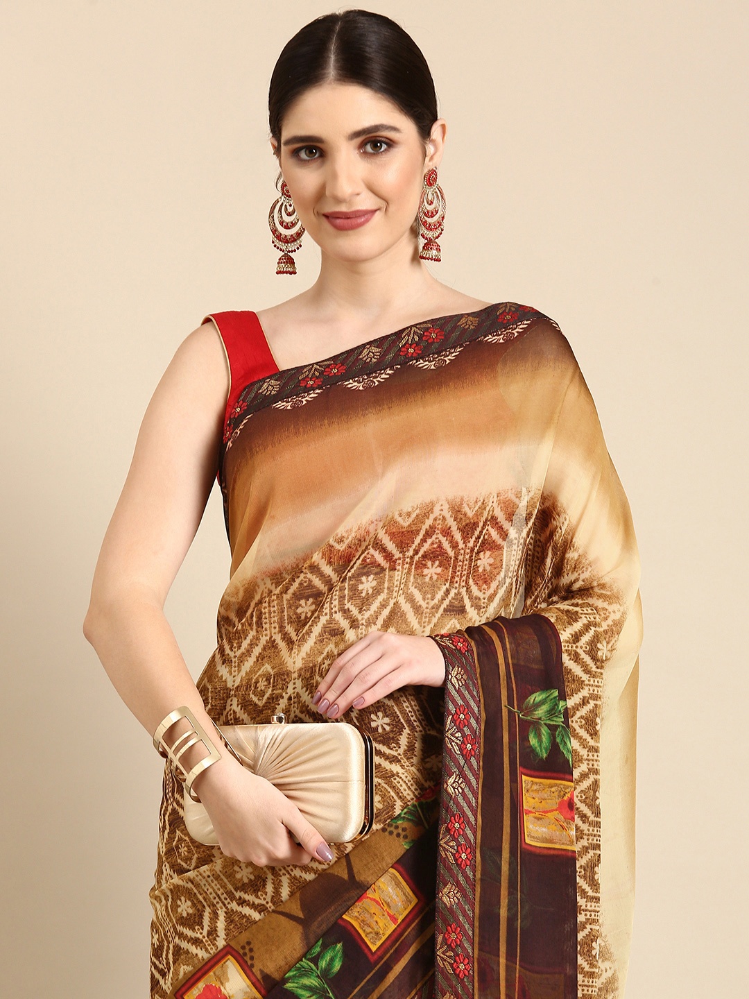 

HERE&NOW Floral Printed Pure Georgette Saree, Multi